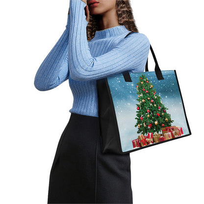 Christmas Tree And Snow Print Canvas Tote Bag