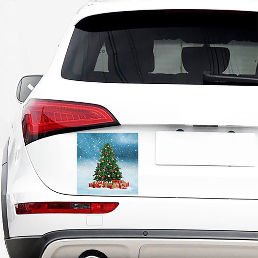 Christmas Tree And Snow Print Car Sticker
