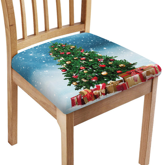 Christmas Tree And Snow Print Chair Cushion Cover