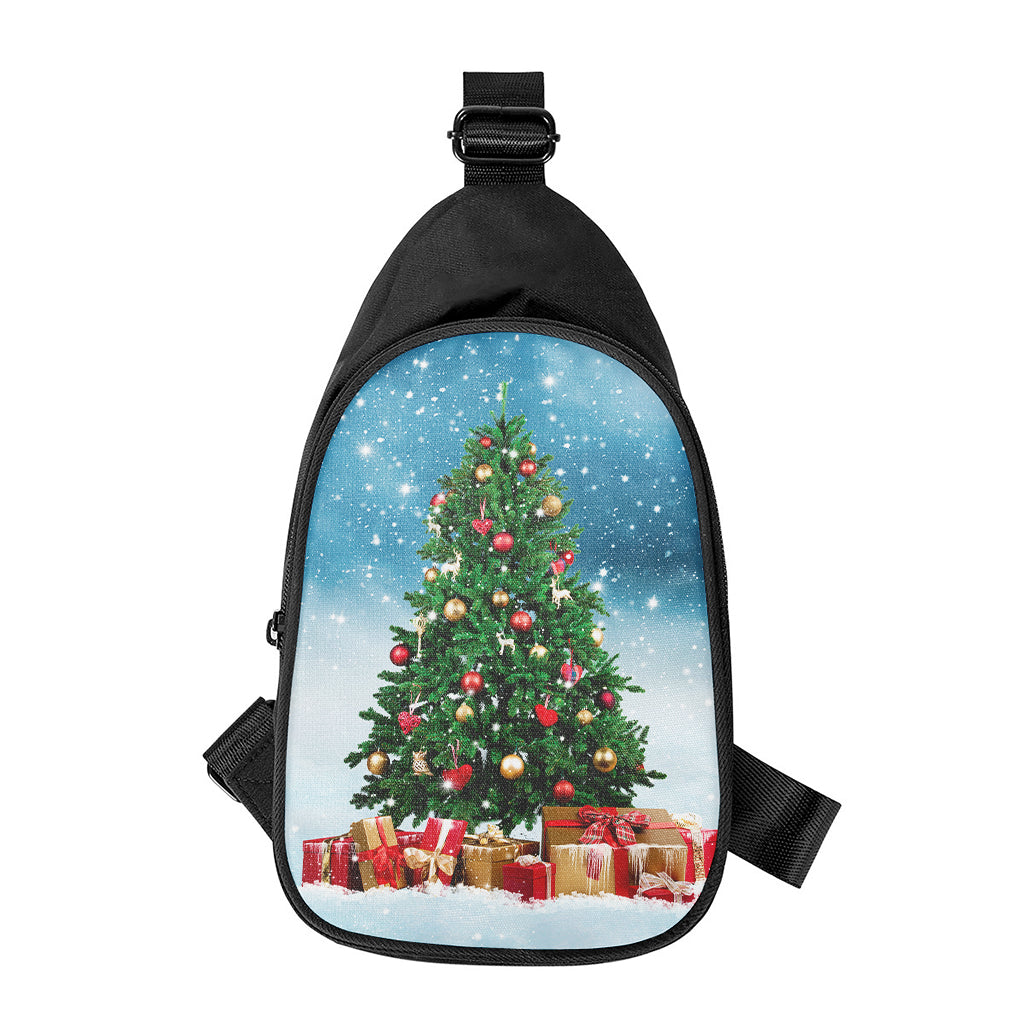 Christmas Tree And Snow Print Chest Bag