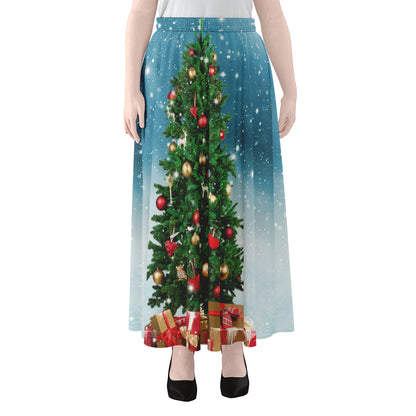 Christmas Tree And Snow Print Chiffon Maxi Skirt