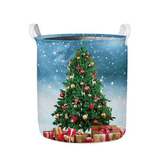 Christmas Tree And Snow Print Collapsible Laundry Basket