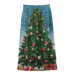 Christmas Tree And Snow Print Cotton Front Slit Maxi Skirt