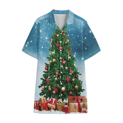 Christmas Tree And Snow Print Cotton Hawaiian Shirt
