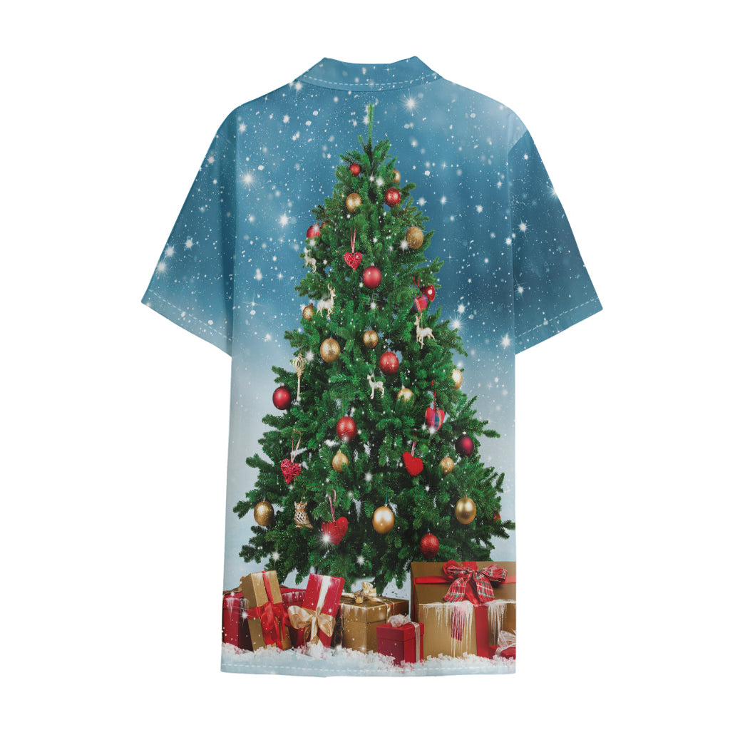Christmas Tree And Snow Print Cotton Hawaiian Shirt
