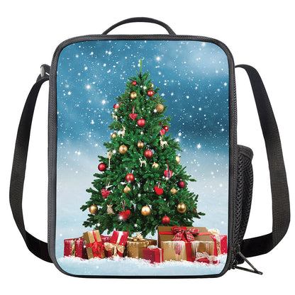 Christmas Tree And Snow Print Crossbody Lunch Bag