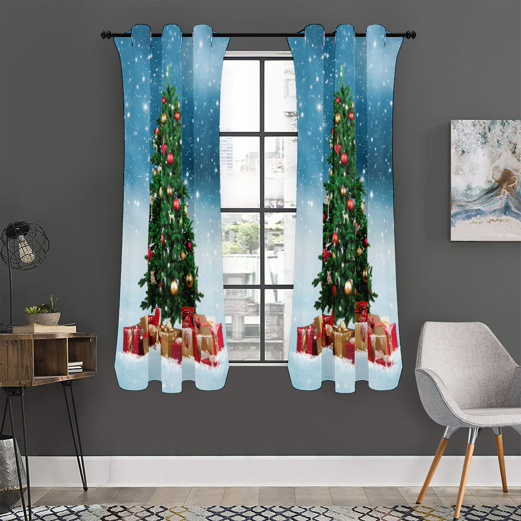 Christmas Tree And Snow Print Curtain