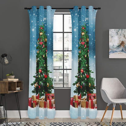 Christmas Tree And Snow Print Curtain