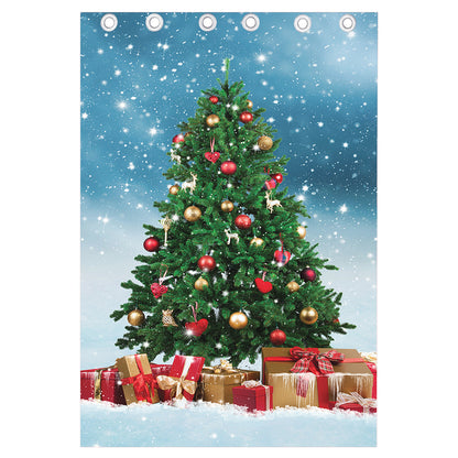 Christmas Tree And Snow Print Curtain