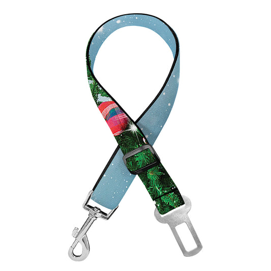 Christmas Tree And Snow Print Dog Seat Belt