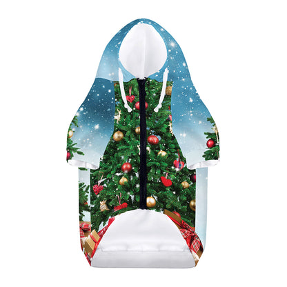 Christmas Tree And Snow Print Dog Zip Up Hoodie