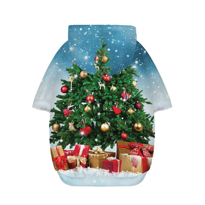 Christmas Tree And Snow Print Dog Zip Up Hoodie