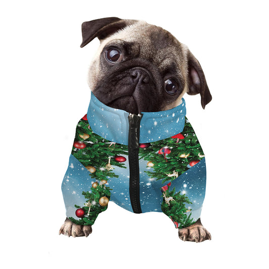 Christmas Tree And Snow Print Dog Zip Up Jacket