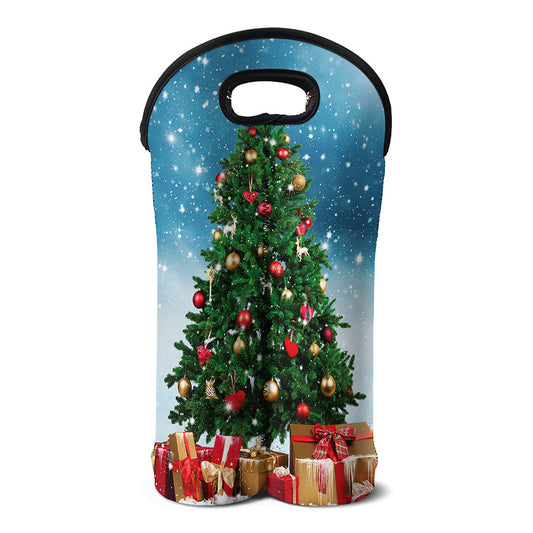 Christmas Tree And Snow Print Double Neoprene Wine Tote