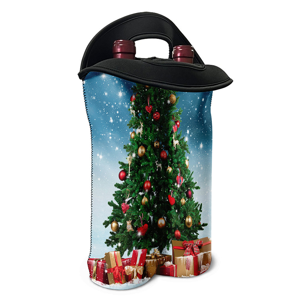 Christmas Tree And Snow Print Double Neoprene Wine Tote