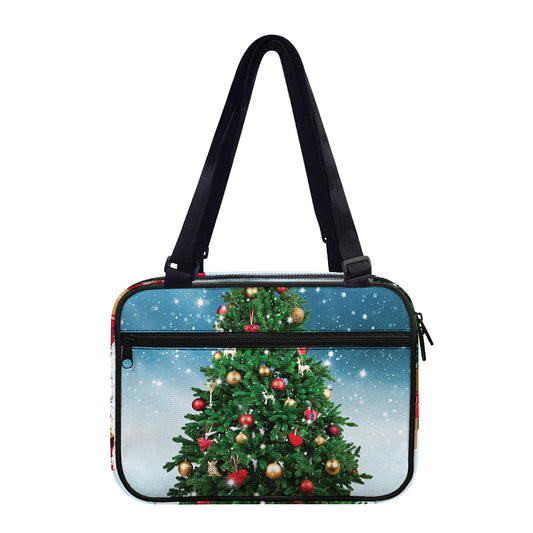 Christmas Tree And Snow Print Double Strap Bible Bag