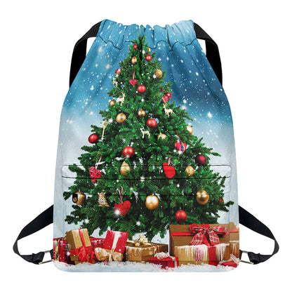 Christmas Tree And Snow Print Drawstring Backpack