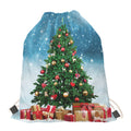 Christmas Tree And Snow Print Drawstring Bag