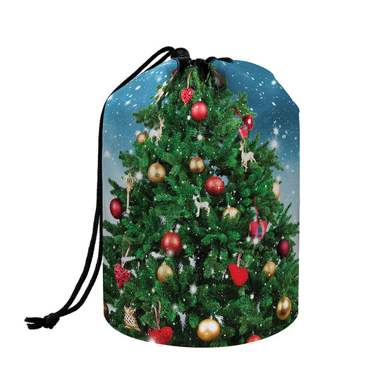 Christmas Tree And Snow Print Drawstring Makeup Bag