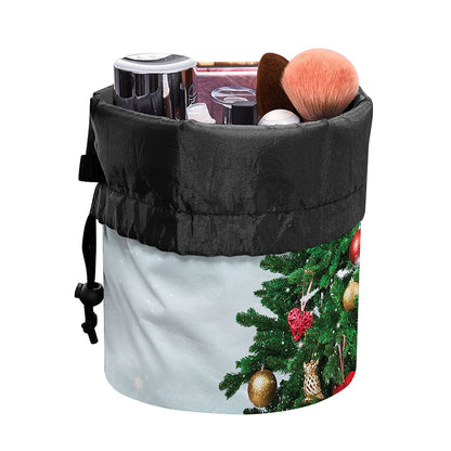 Christmas Tree And Snow Print Drawstring Makeup Bag