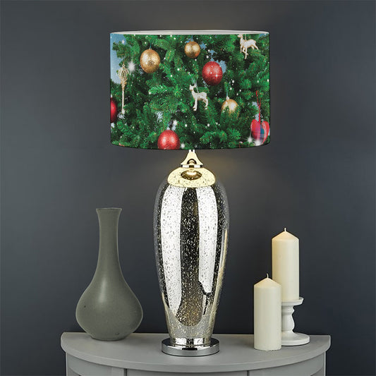 Christmas Tree And Snow Print Drum Lamp Shade