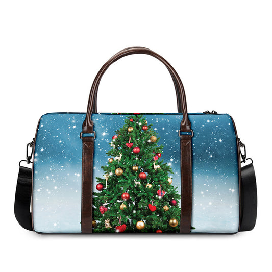 Christmas Tree And Snow Print Duffle Bag