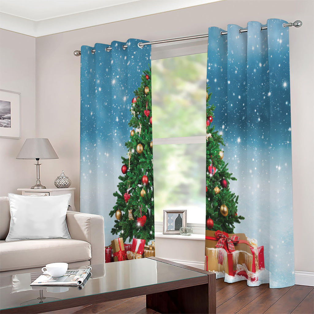 Christmas Tree And Snow Print Extra Wide Grommet Curtains