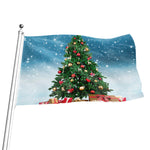 Christmas Tree And Snow Print Flag
