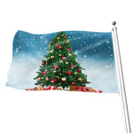 Christmas Tree And Snow Print Flag