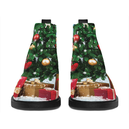 Christmas Tree And Snow Print Flat Ankle Boots