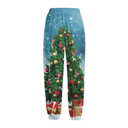 Christmas Tree And Snow Print Fleece Lined Knit Pants