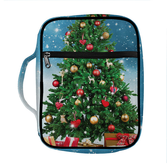 Christmas Tree And Snow Print Front Pocket Bible Bag