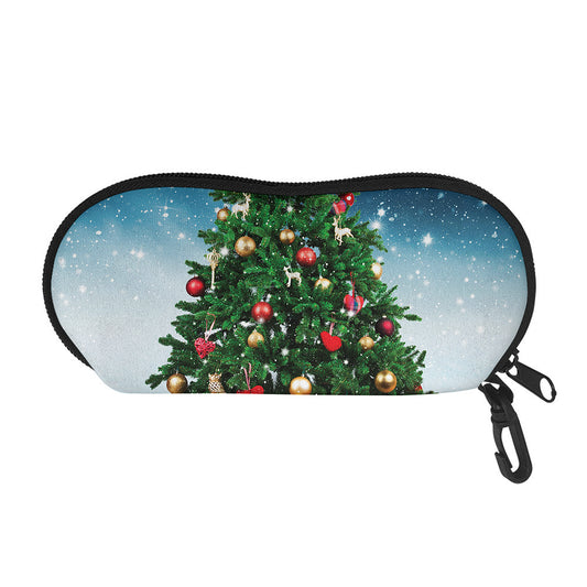 Christmas Tree And Snow Print Glasses Case