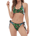 Christmas Tree And Snow Print Halter Scoop Tie Side Bikini