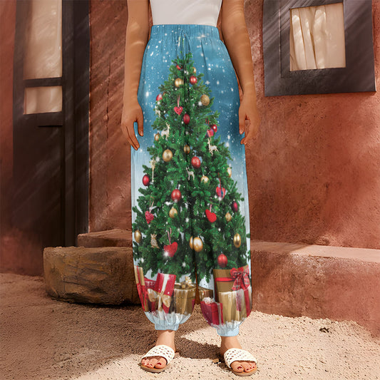 Christmas Tree And Snow Print Harem Pants