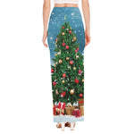 Christmas Tree And Snow Print High Slit Maxi Skirt