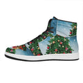 Christmas Tree And Snow Print High Top Leather Sneakers