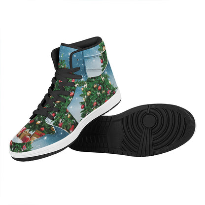 Christmas Tree And Snow Print High Top Leather Sneakers