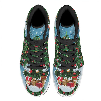 Christmas Tree And Snow Print High Top Leather Sneakers