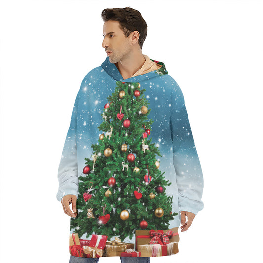 Christmas Tree And Snow Print Hoodie Blanket