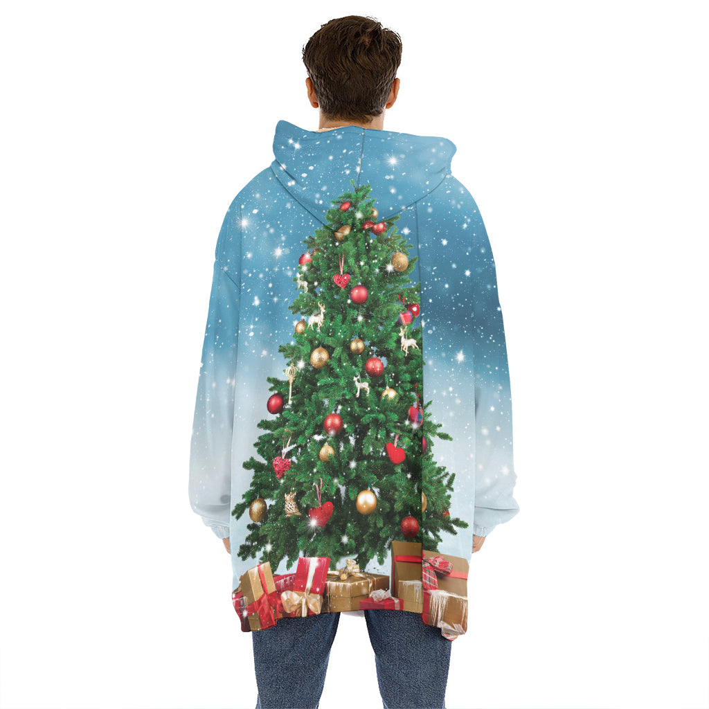 Christmas Tree And Snow Print Hoodie Blanket