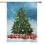 Christmas Tree And Snow Print House Flag