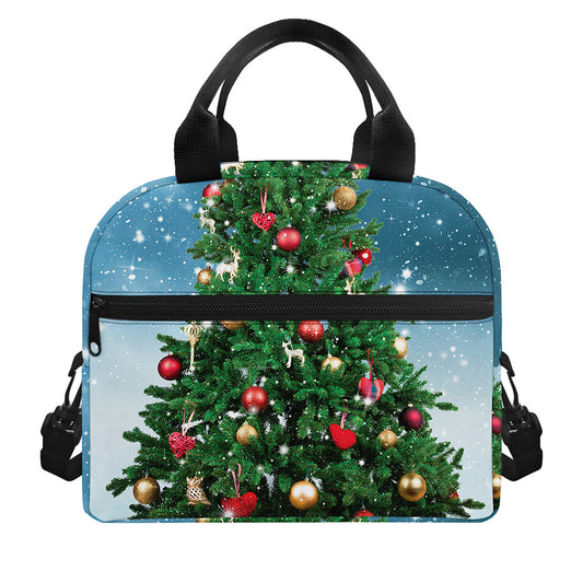 Christmas Tree And Snow Print Insulated Lunch Bag