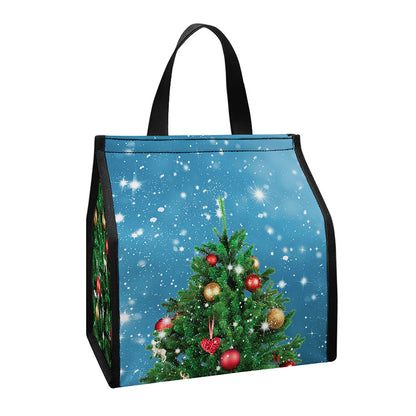 Christmas Tree And Snow Print Insulated Lunch Tote