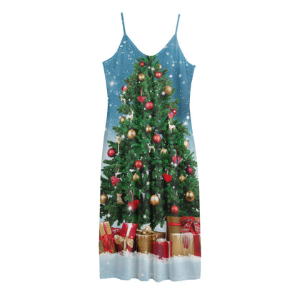 Christmas Tree And Snow Print Jersey Midi Cami Dress