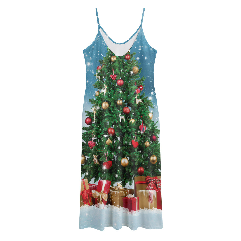 Christmas Tree And Snow Print Jersey Midi Cami Dress