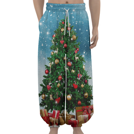 Christmas Tree And Snow Print Lantern Pants