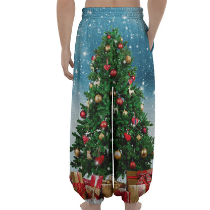 Christmas Tree And Snow Print Lantern Pants