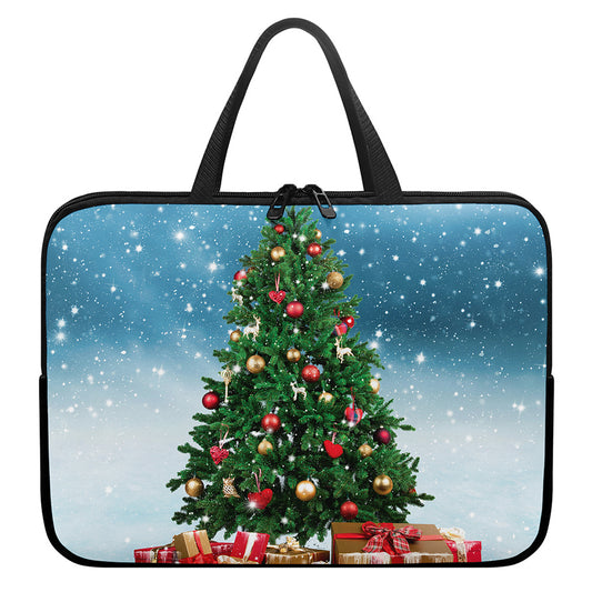 Christmas Tree And Snow Print Laptop Sleeve With Handle