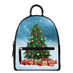 Christmas Tree And Snow Print Leather Backpack